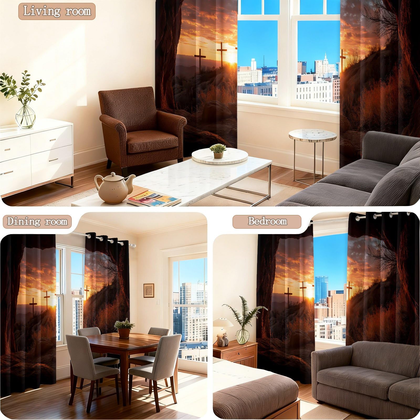 Landschaft Natur Verdunkelungsvorhänge Blickdicht mit Ösen, H 137 x B 117 cm (2er Pack) Blickdicht Gardinen Berge Sonnenuntergang Höhle, Thermovorhang für Wohnzimmer Schlafzimmer, Orange Braun