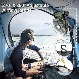 Camping Fan Rechargeable, 20000mAh Battery Powered Portable Fan with LED Light, 4-Speed 180 Adjustable, Camping Essentials for Tent, Travel, Car, Outdoor, Indoor, BBQ, Fishing, Jobsite - Green