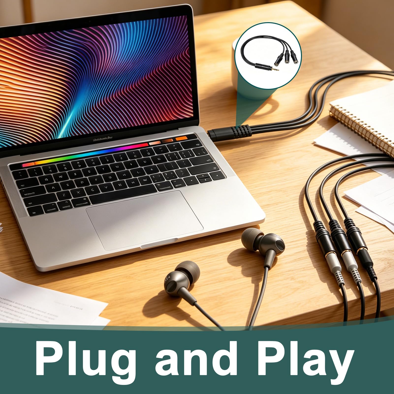 Audio Splitter, 3,5 mm Kopfhörer Verteiler 1 Stecker auf 3 Buchsen, Stereo Klinke Aux Splitter Adapter ca. 30 cm für Kopfhörer Lautsprecher Smartphone PC Gaming Konsole gemeinsames Musikhören