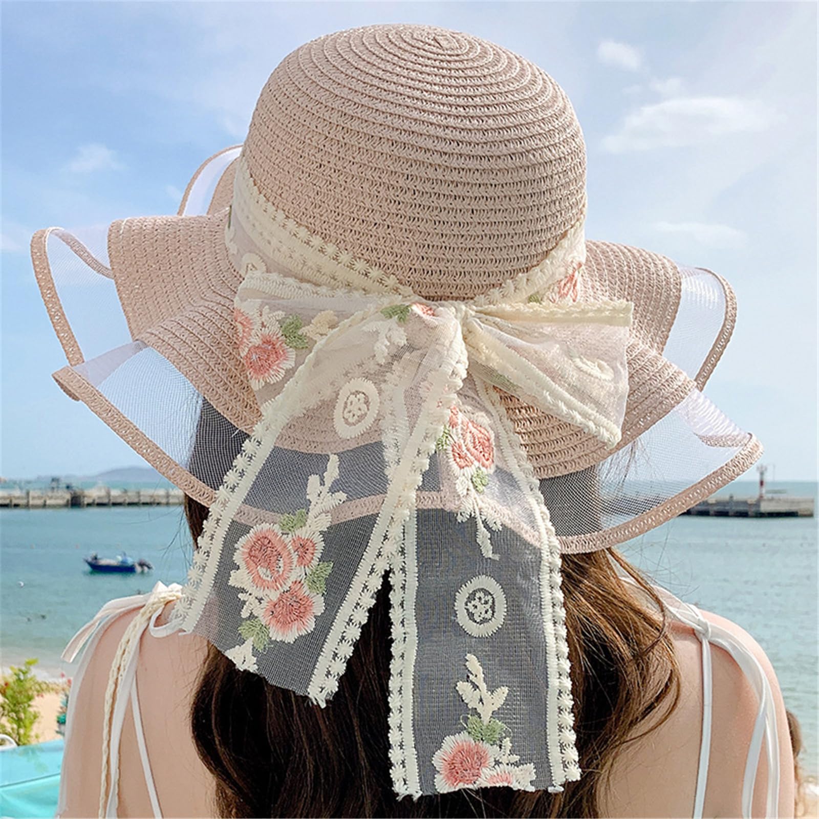 Amazon.com: WEISUYUUS Handmade Straw Hat Elegant Ribbon Decorated