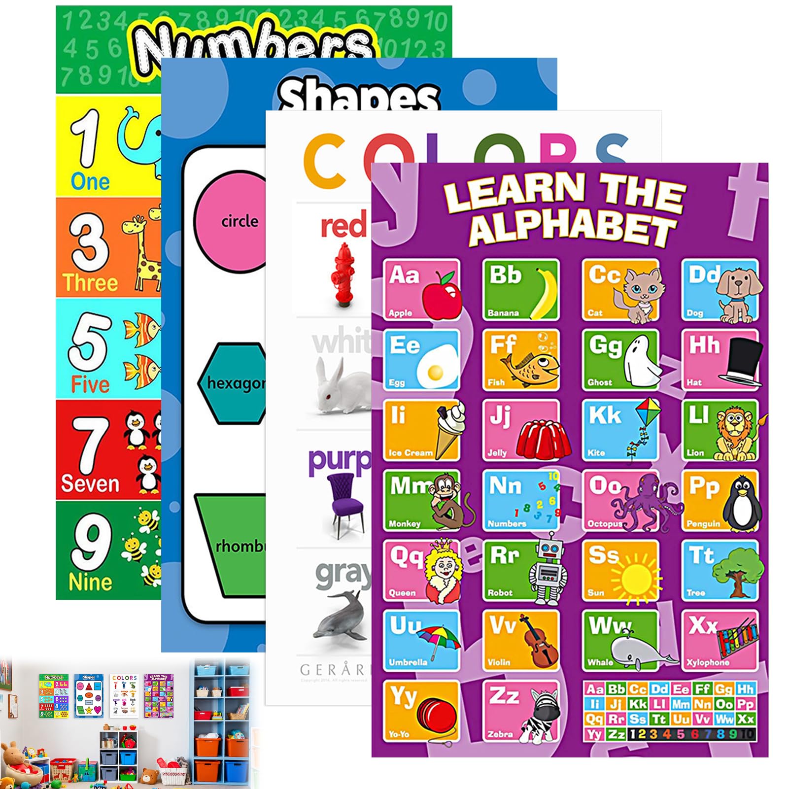 Muanwk 4PCS Educational Posters for Toddlers, Alphabet and Numbers Posters