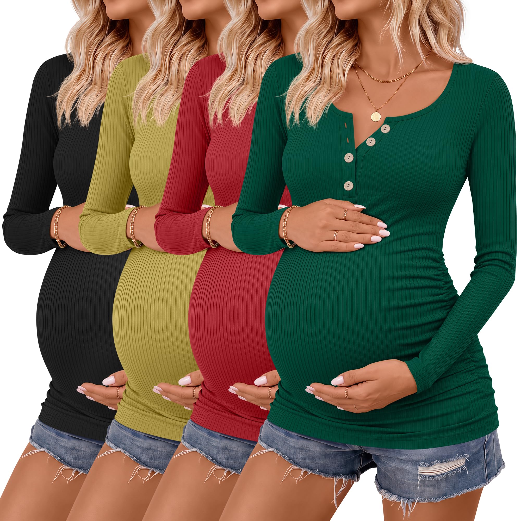 4 Pack Maternity Long Sleeve Shirts Pregnancy Tops