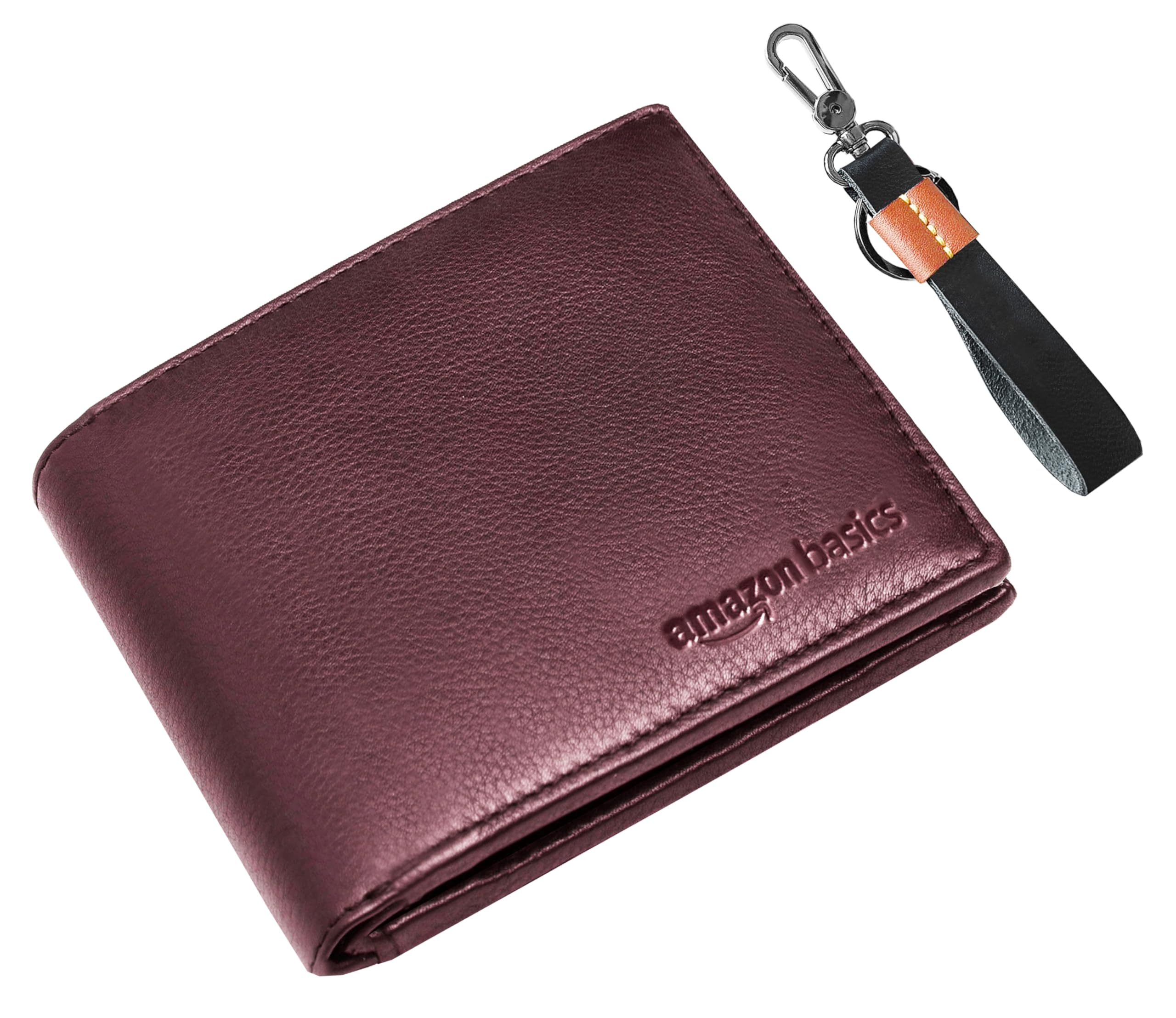 amazon basics Genuine Leather Wallet, Keyring in Gift Box Packaging- Classic Men's Gifting Combo (Brown)-picture-35