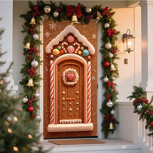 Miniatura 11 de NYZE Decoraciones de Cubierta de Puerta de Navidad Interior Papá Noel, Calcomanías de Pan de Jengibre Pancarta de Fiesta de Navidad Decoraciones de