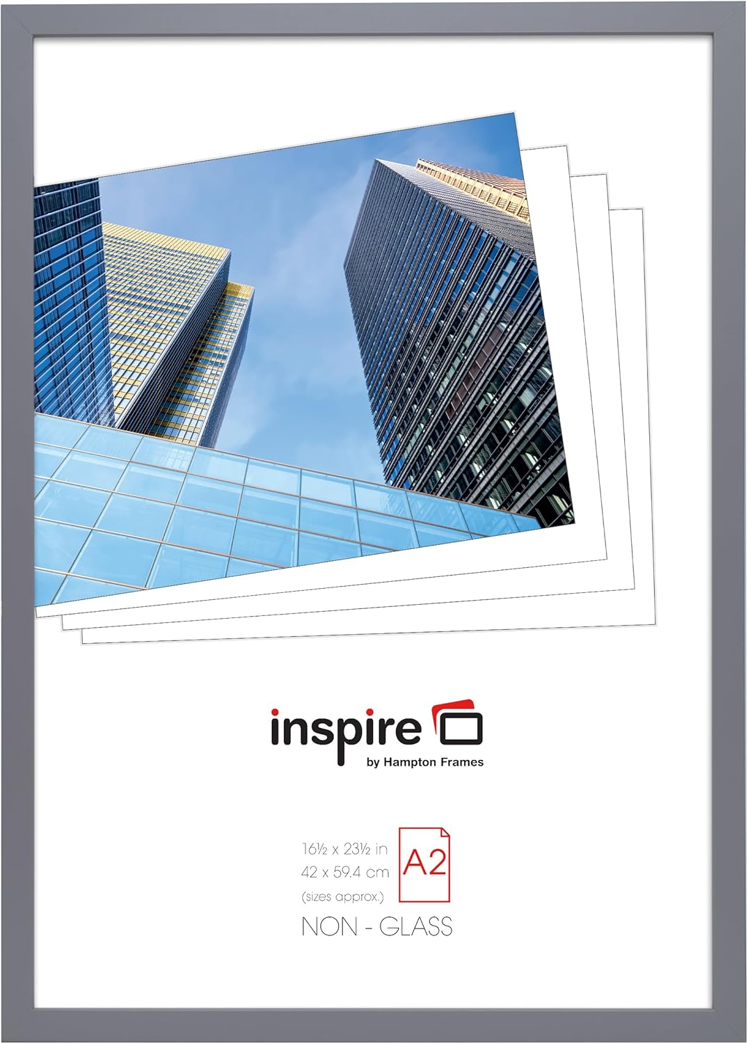 Hampton Frames ZURICH A4 (21x30cm) Pack of 1 Grey Poster Photo Frame Acrylic (Non-Glass) Front ZURA4GRY-PK1