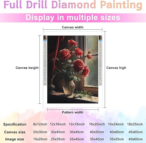 Miniatura 2 de Kits de pintura de diamantes para adultos, arte de diamantes de flores, delicadas rosas rojas, bricolaje 5D, taladro redondo completo, diamantes de
