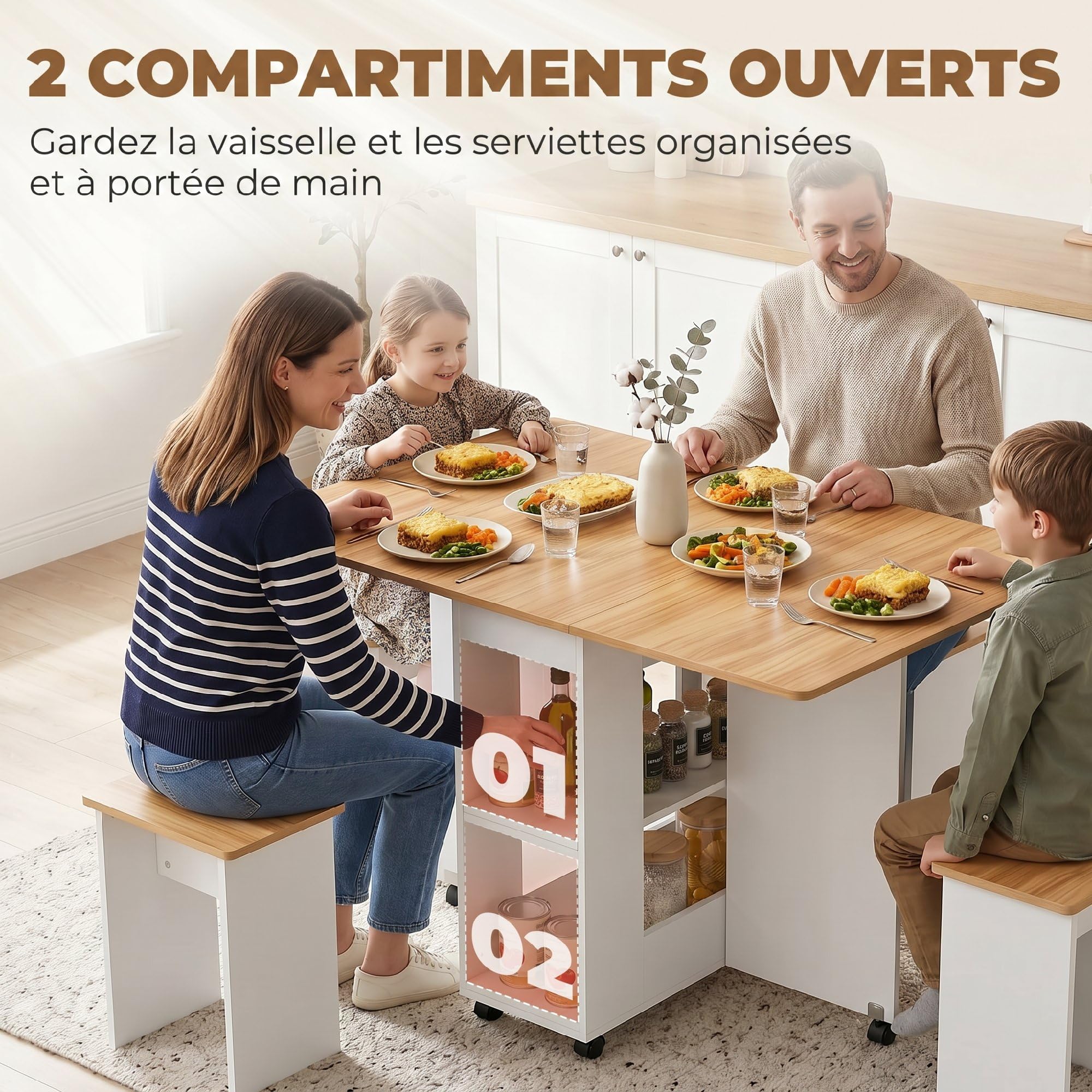 HOMCOM Ensemble Table Salle à Manger Pliante 4 Chaises Chêne et Blanc