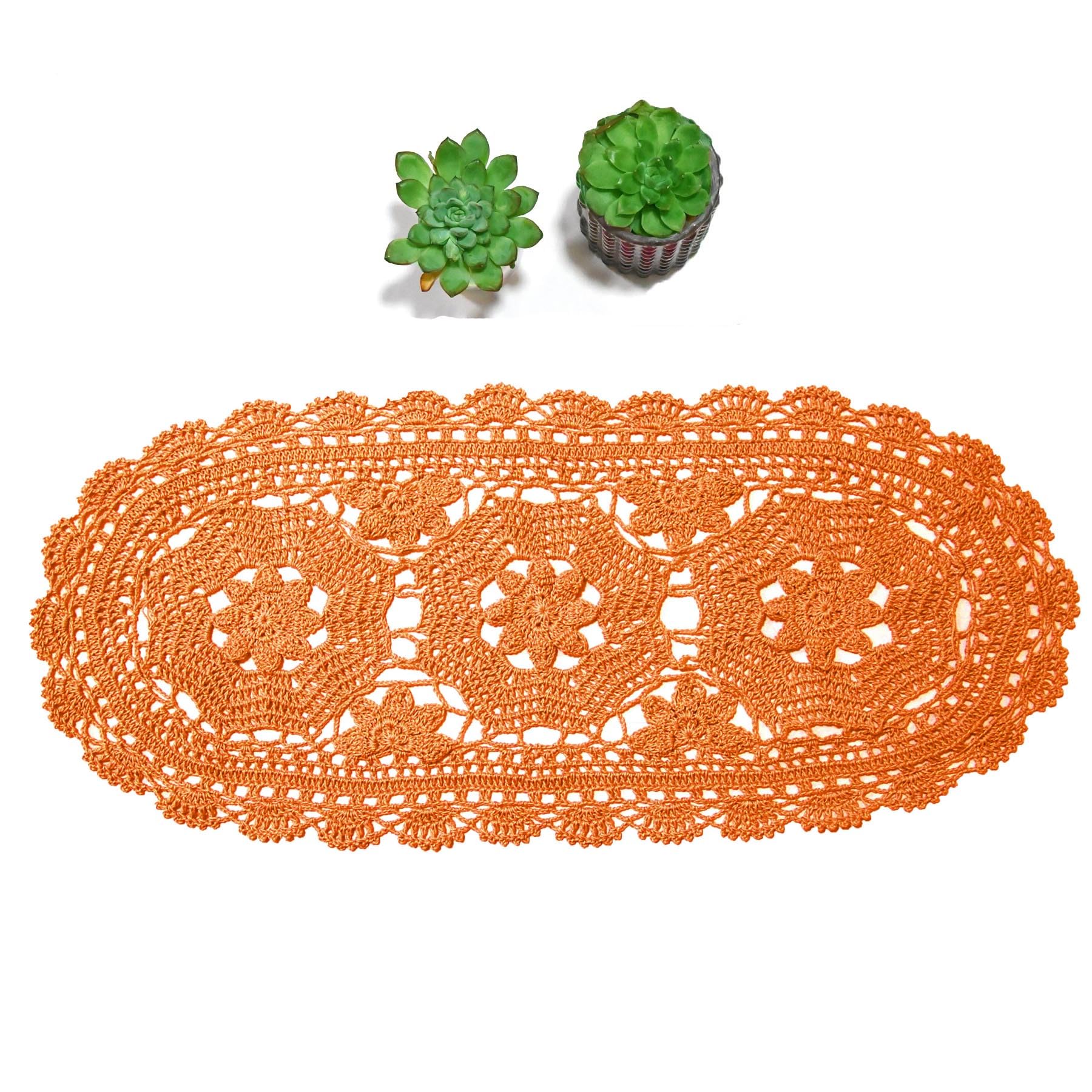 BIBITIME Handmade Crochet Beauiful Hollow 3 Flowers Lace Doilies Oval Tablecloth Placemat Wedding Room Table Desk Vase Mats Home Kitchen Placemats (10