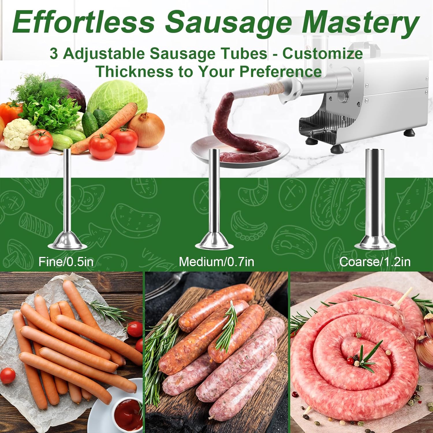 Meat Grinder Heavy Duty Electric,Commercial Meat Grinder #8 for Home Use Deer Processing Best Stainless Steel 2800W Max with 3 Grinding Plates 3 Sausage Stuffer Tubes 1 Pusher 2 Blades