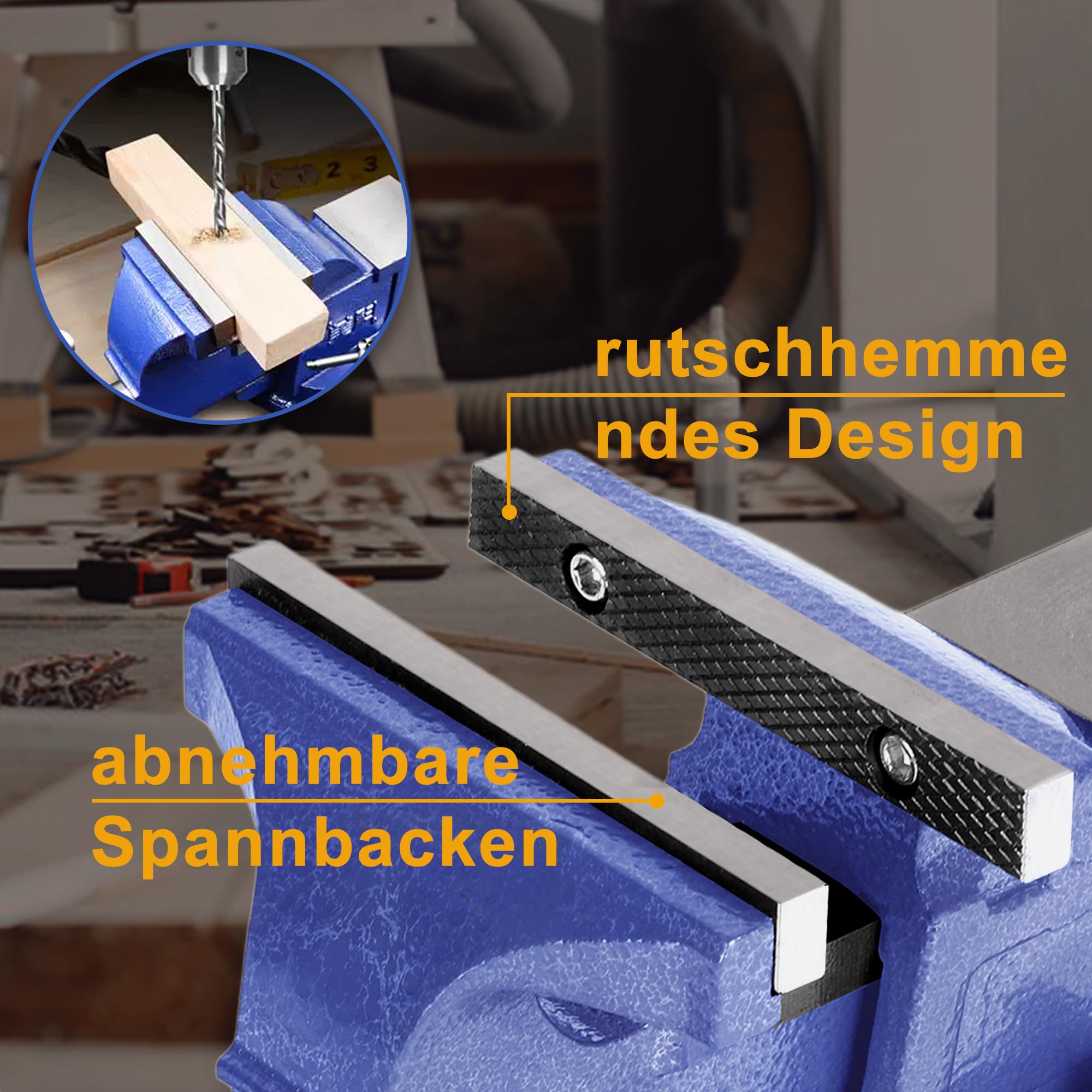 Nisorpa Morsa da Banco 125 mm,Fresatrice di Serraggio con Base Girevole a 360 Gradi,morsa da tavolo Realizzato in ghisa,morsa da banco vinavil（blu）