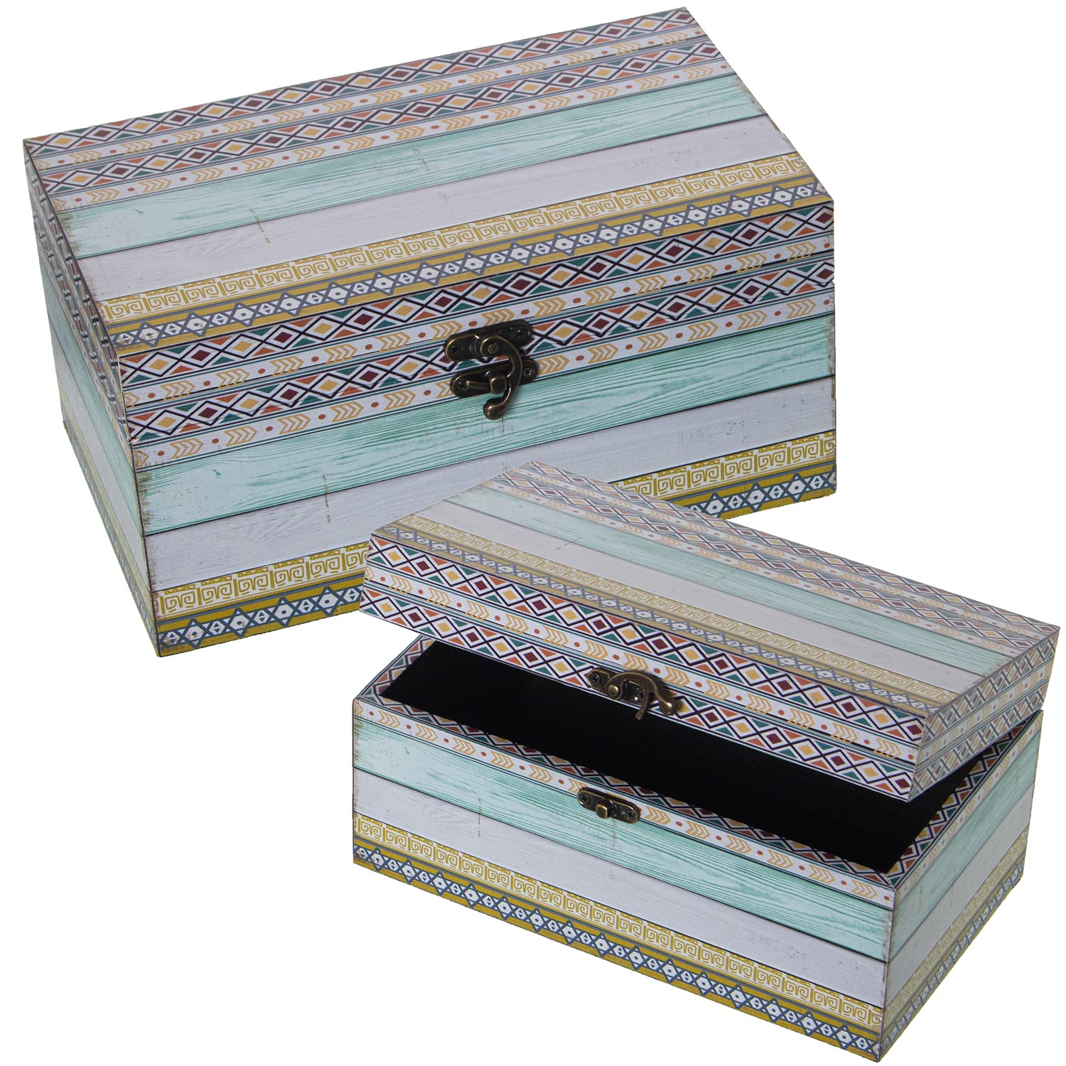 Boîtes en bois MDF et toile rayée pour organiser votre salon avec style
