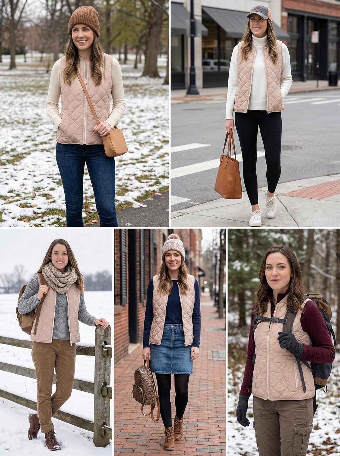 Fuinloth Women's Quilted Vest, Rib Collar Lightweight Zip Padded Gilet - Image 4