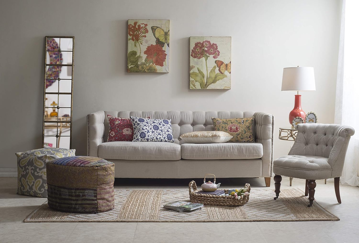 Creative Co-Op Divided Rectangle Mirror with Distressed Gold Frame