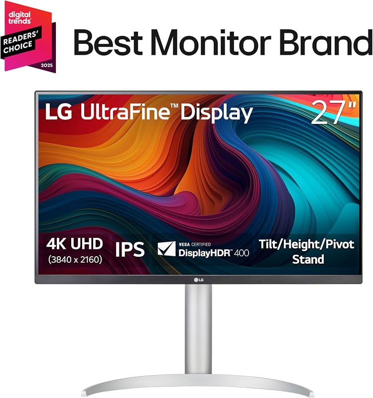 LG 27UP650K-W 27-inch Ultrafine 4K UHD (3840 x 2160) IPS Computer Monitor, 60Hz, 5ms, DisplayHDR 400, Reader Mode, Flicker Safe, HDMI, DisplayPort, Tilt/Height/Pivot Adjustable Stand, White image 2