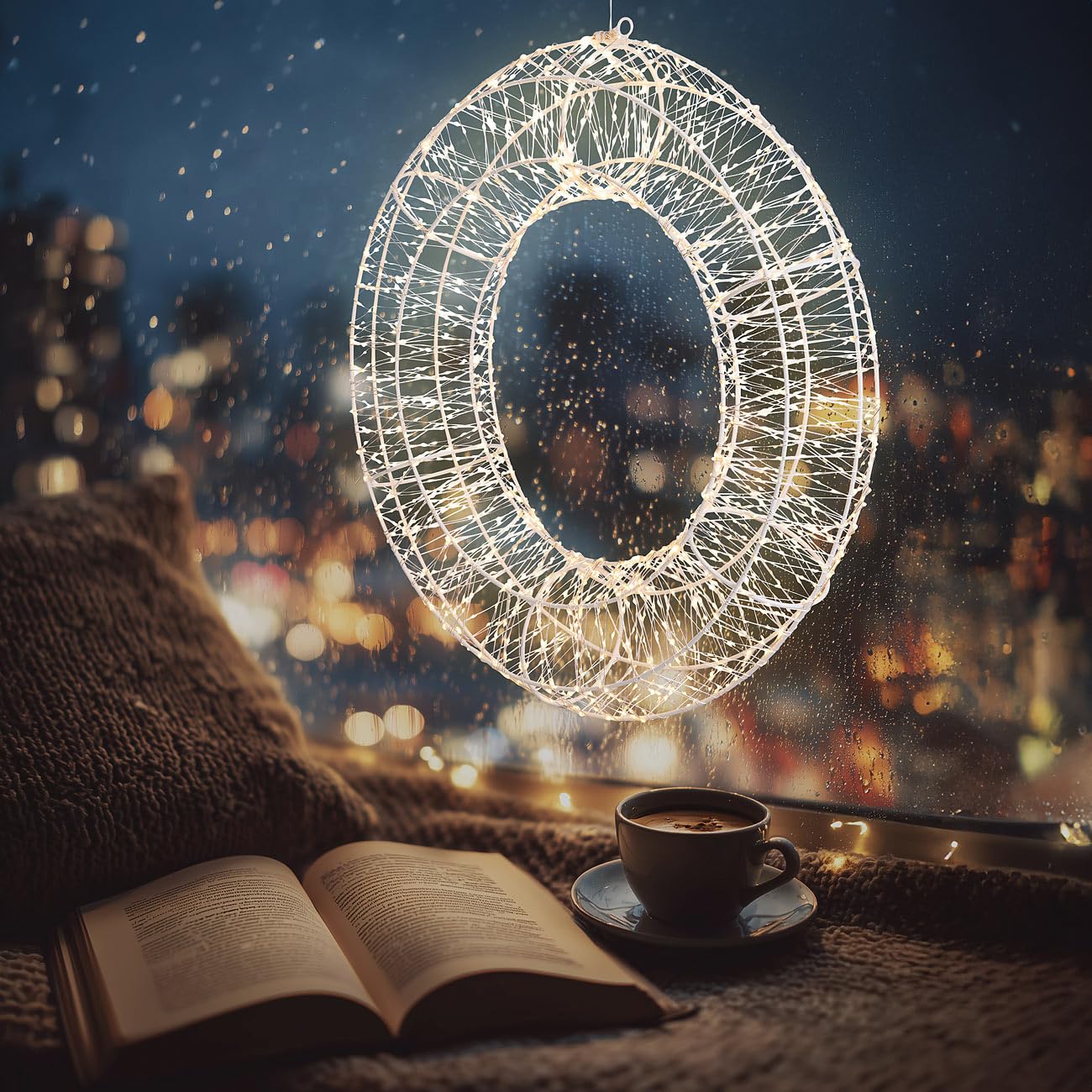 Lunartec Fensterbeleuchtung: 3D-LED-Lichterkranz, Firework-Effekt, 1.800 LEDs, warmweiß, IP44, 58cm (Deko-Kränze, Dekos Wohnzimmer)
