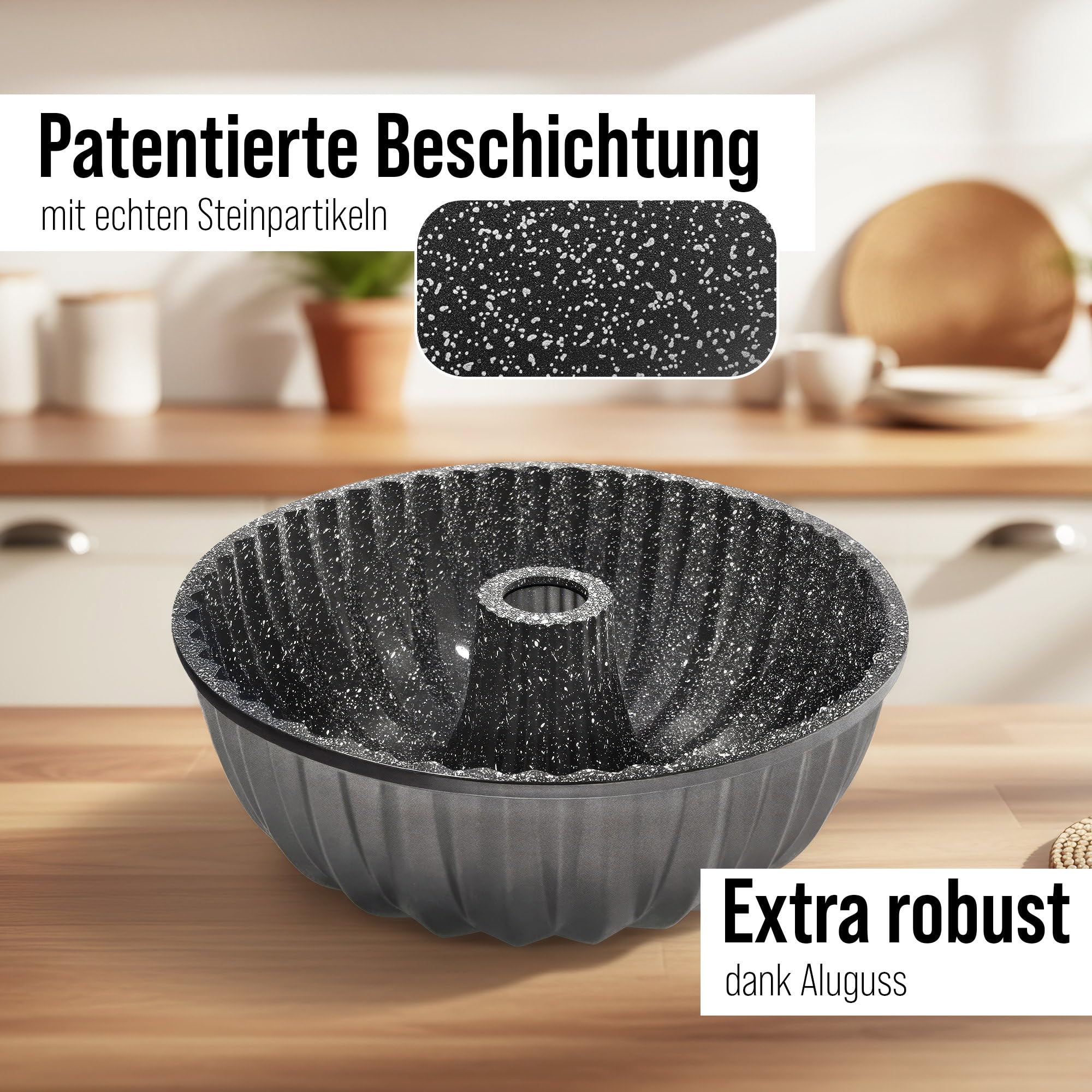 STONELINE® Gugelhupf Backform, 24,5 cm, Aluguss, Antihaftbeschichtung mit echten Steinpartikeln, Kuchenform