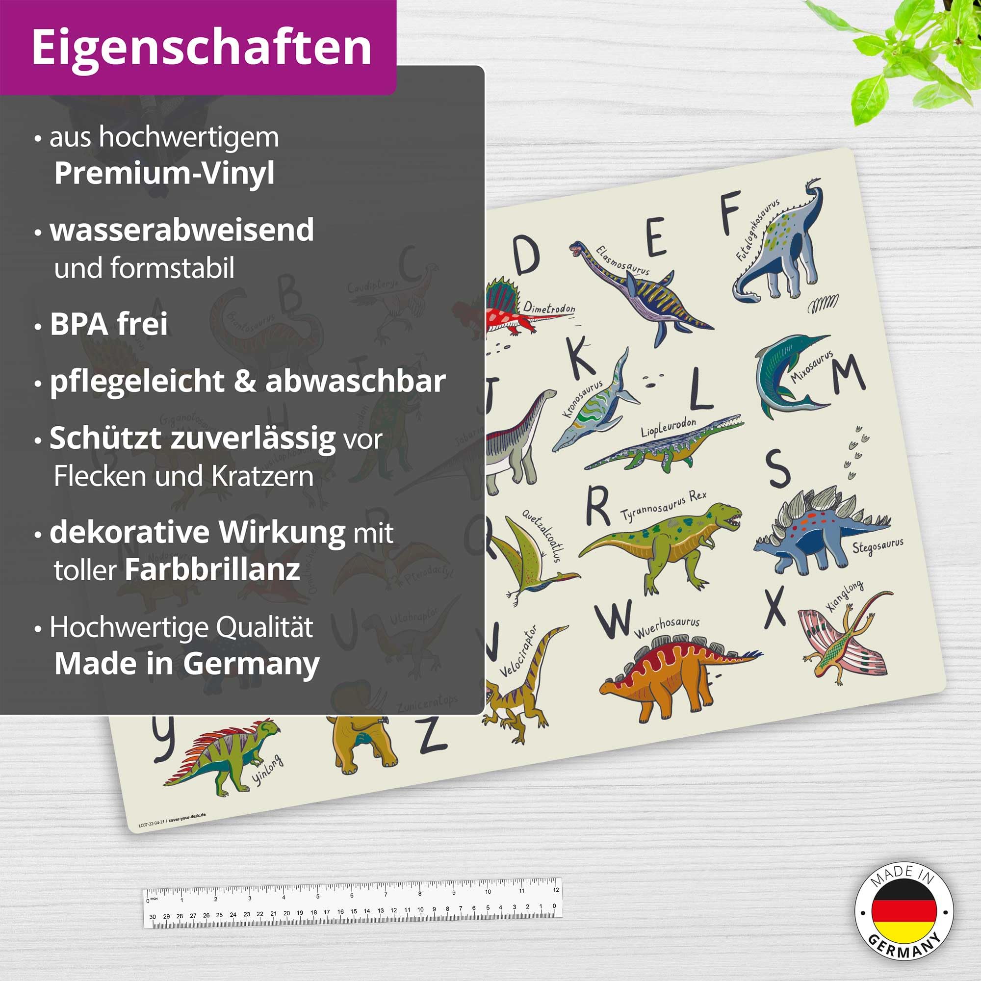 Children's Desk Pad - ''Dino ABC'' Desk Cover - Made of Premium Vinyl (Plastic - BPA Free) - 60 x 40 cm - Made in Germany - Image 4