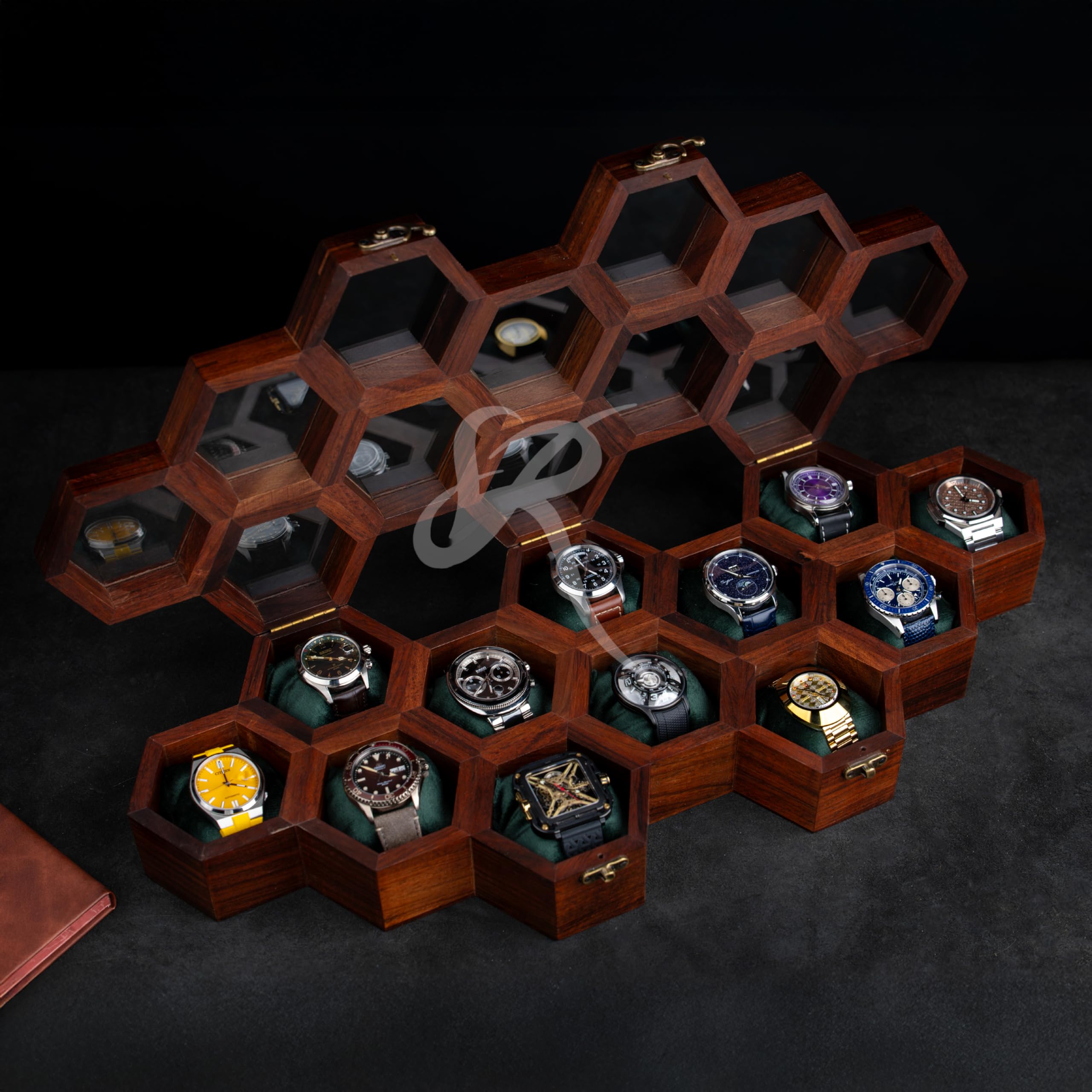 Royal Craft Expertise Premium-Uhren-Vitrine für 12 Uhren – einzigartiges Geburtstagsgeschenk für Männer – 12 Steckplätze indische Palisander Herren-Uhrenbox & Uhrengehäuse