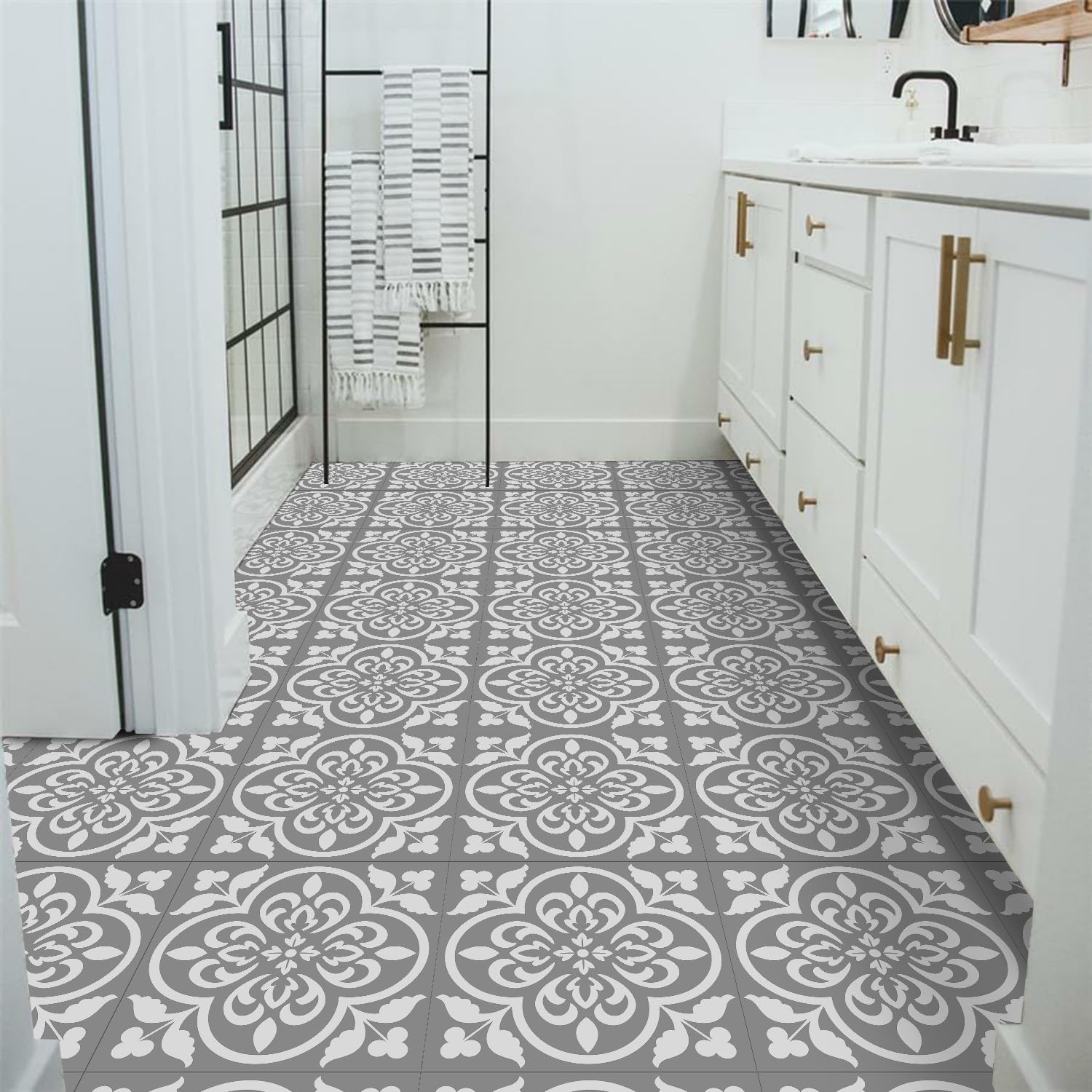 LMYSXAOZ Tile Stickers Grey Mandala Bathroom PVC Stick on Tiles Self Adhesive Durable Kitchen Wall Peel and Floor 20x20cm/20 pcs
