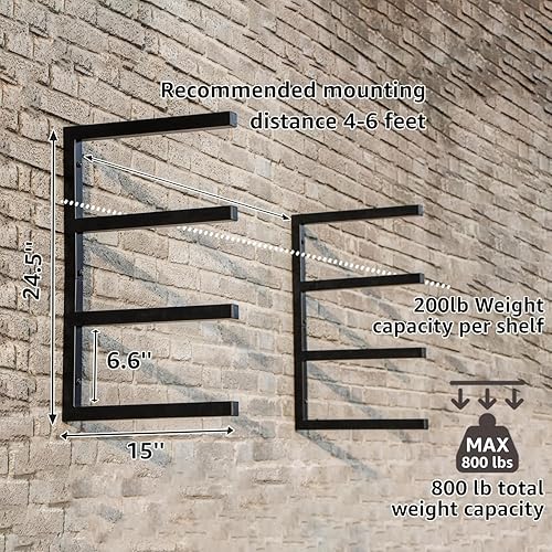 Miniatura 3 de Estantes de almacenamiento de madera para montar en la pared, adecuados para cobertizos, garajes y talleres, capaz de soportar 800 libras por nivel,