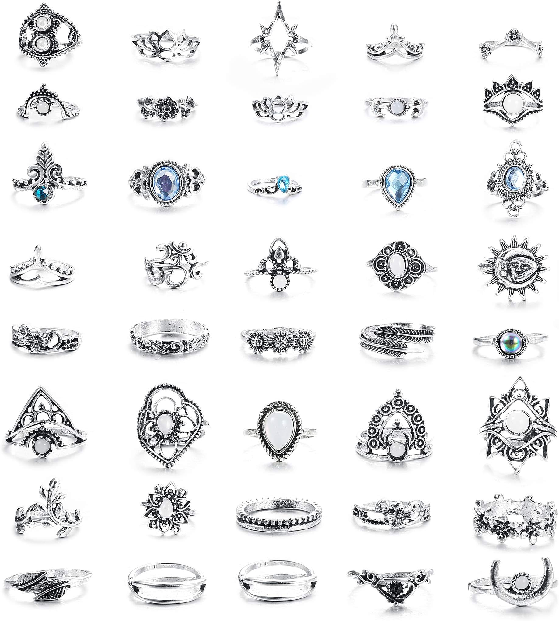 HANPABUM 40pcs Vintage Knuckle Ring Set for Women Boho Stackable Rings Set Hollow Carved Flowers