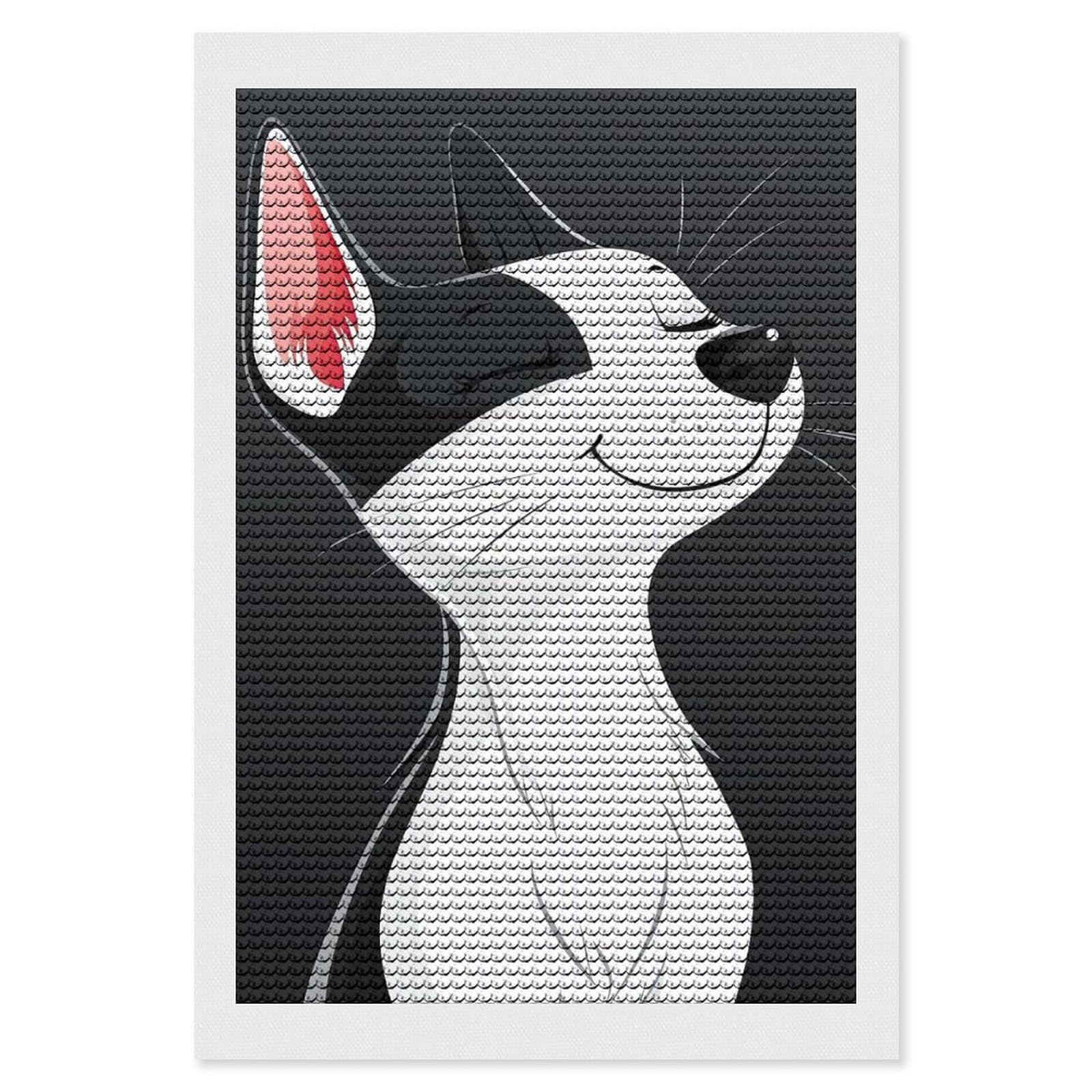 Junmoney Smiling Black and White Cat 5D Diamond Painting Kit 8"x12", Relaxing DIY, Mindful Craft Project, Full Kit Included, Thoughtful Present