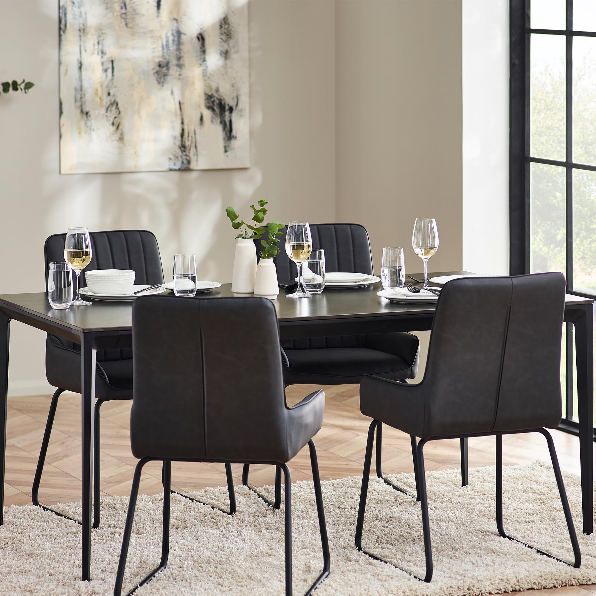 Julian Bowen Miami Rectangular Stone Top Dining Table-Slate Grey, 76 x 120 x 80
