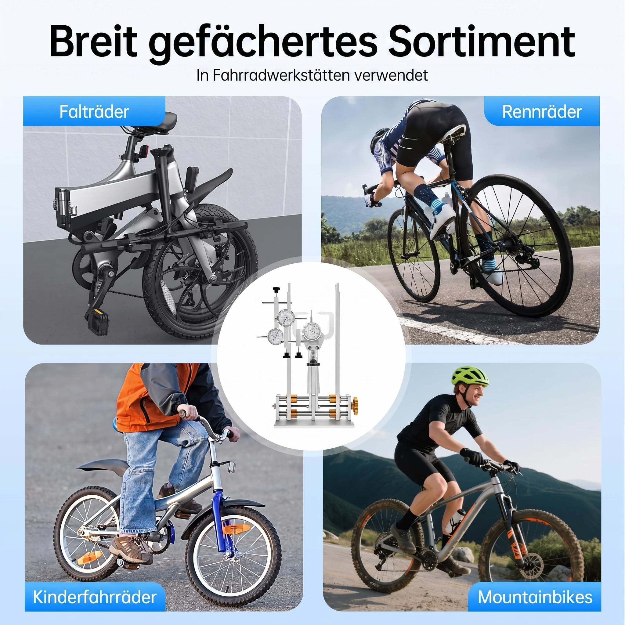 Fahrrad Zentrierständer für 10-29inch, Zentrierständer Fahrrad Laufräder Kalibrierungsständer Radwartungs Felgen Korrekturständer Radbreite Einspeichen Zentrierständ (Gold)