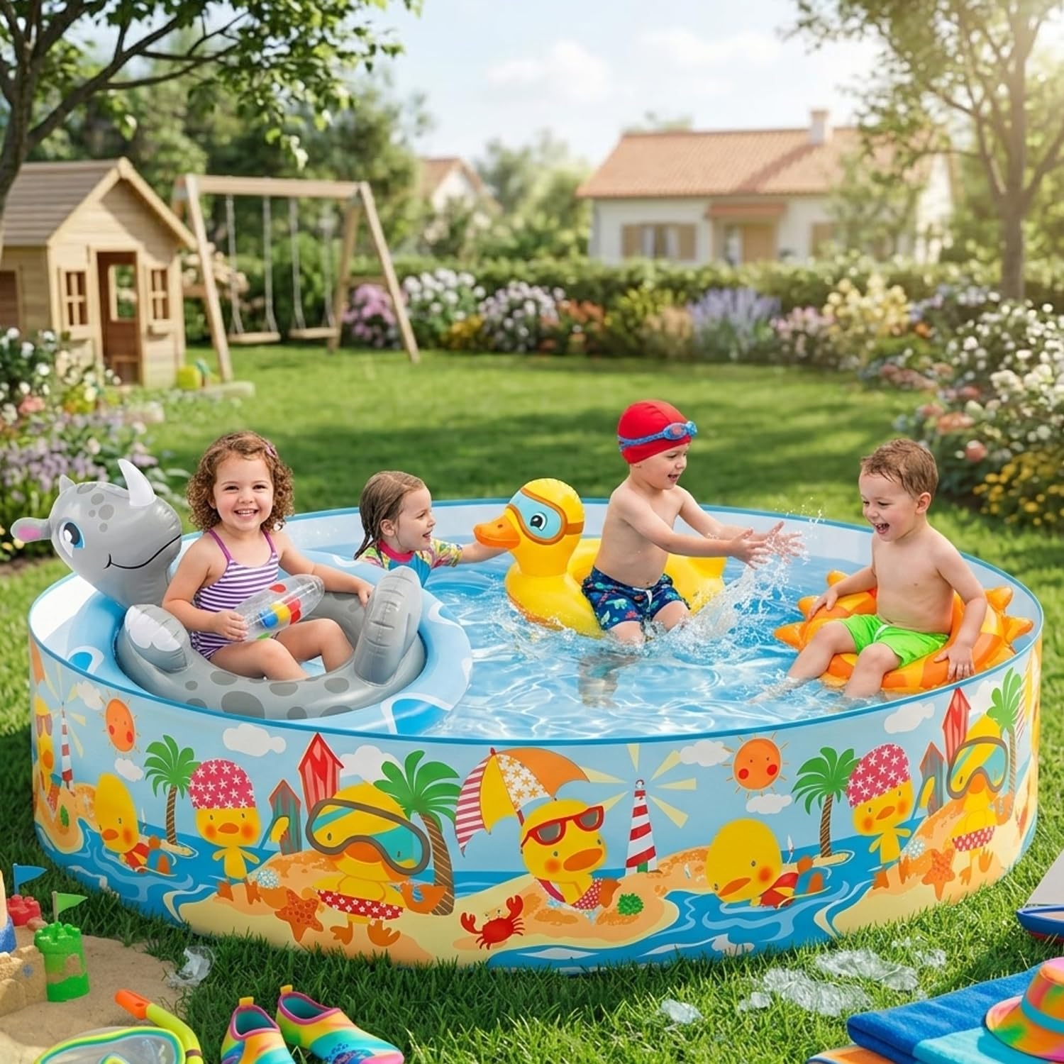 Oriley 4Ft Inflatable Swimming Pool with Round Shape Unisex Design Heavy-Duty Portable Fun Water Bathing Tub for 3-4 Year Kids Outdoor Garden and Backyard Summer Party (Pack of 1, Random)-picture-20