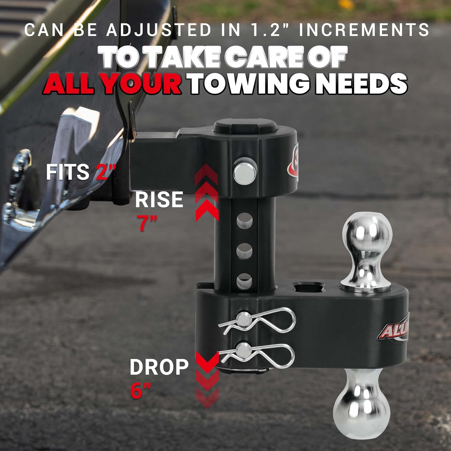 Aluma-Tow UT623361 360° Adjustable Trailer Hitch for 2" Receiver, Heavy Duty Aluminum Tow Hitches 15000 lb. GTW for Truck 6" Max Drop - Black