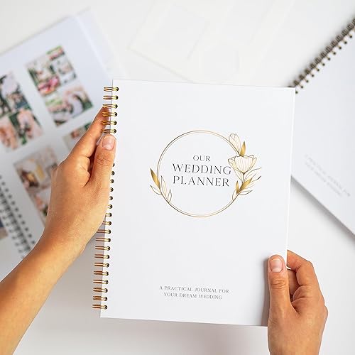 Miniatura 8 de UNITED ESELL Elegante planificador de bodas en relieve de lámina de oro real, libro de planificación de bodas y organizador para novia, tabla de