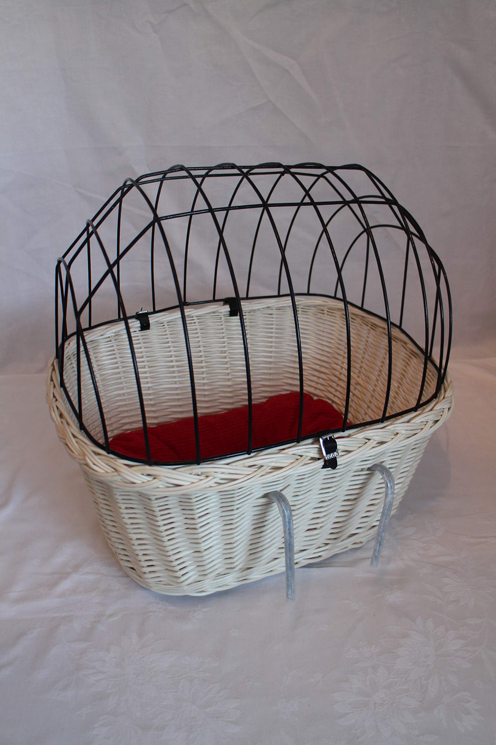 Hundefahrradkorb für Fahradlenker aus Weide mit Metallgitter und Kissen L, XL oder XXL weiß (XL mit Kissen)