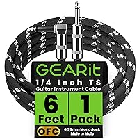 Vista 20 de GEARit Cable para instrumentos de audio (10 pies), ángulo recto a recto de 1/4 de pulgada macho a macho para cable AMP, base y guitarra eléctrica