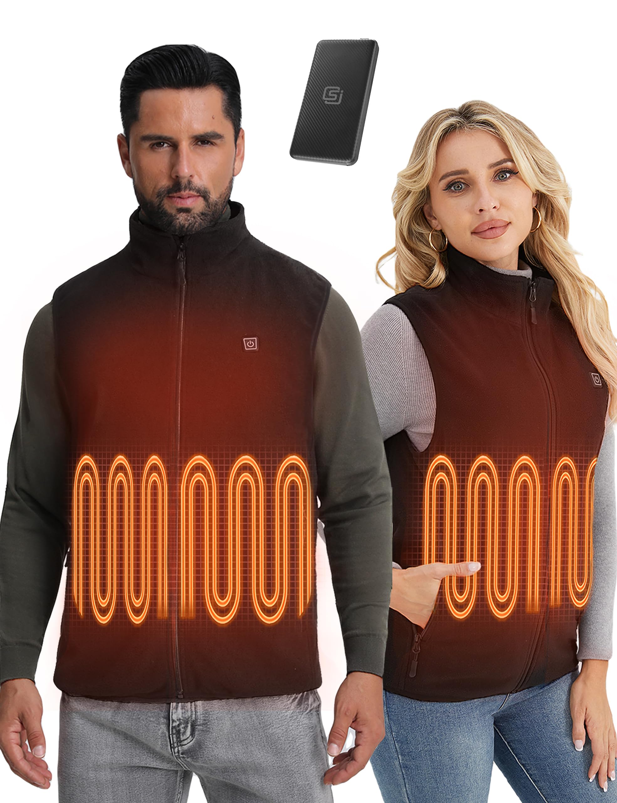 SOLJIKYE Beheizbare Weste (Mit Powerbank), Polarfleece Heizweste Herren Damen, Weiche und Warme Beheizbare jacke, Beheizte Weste mit 3 Heizstufen