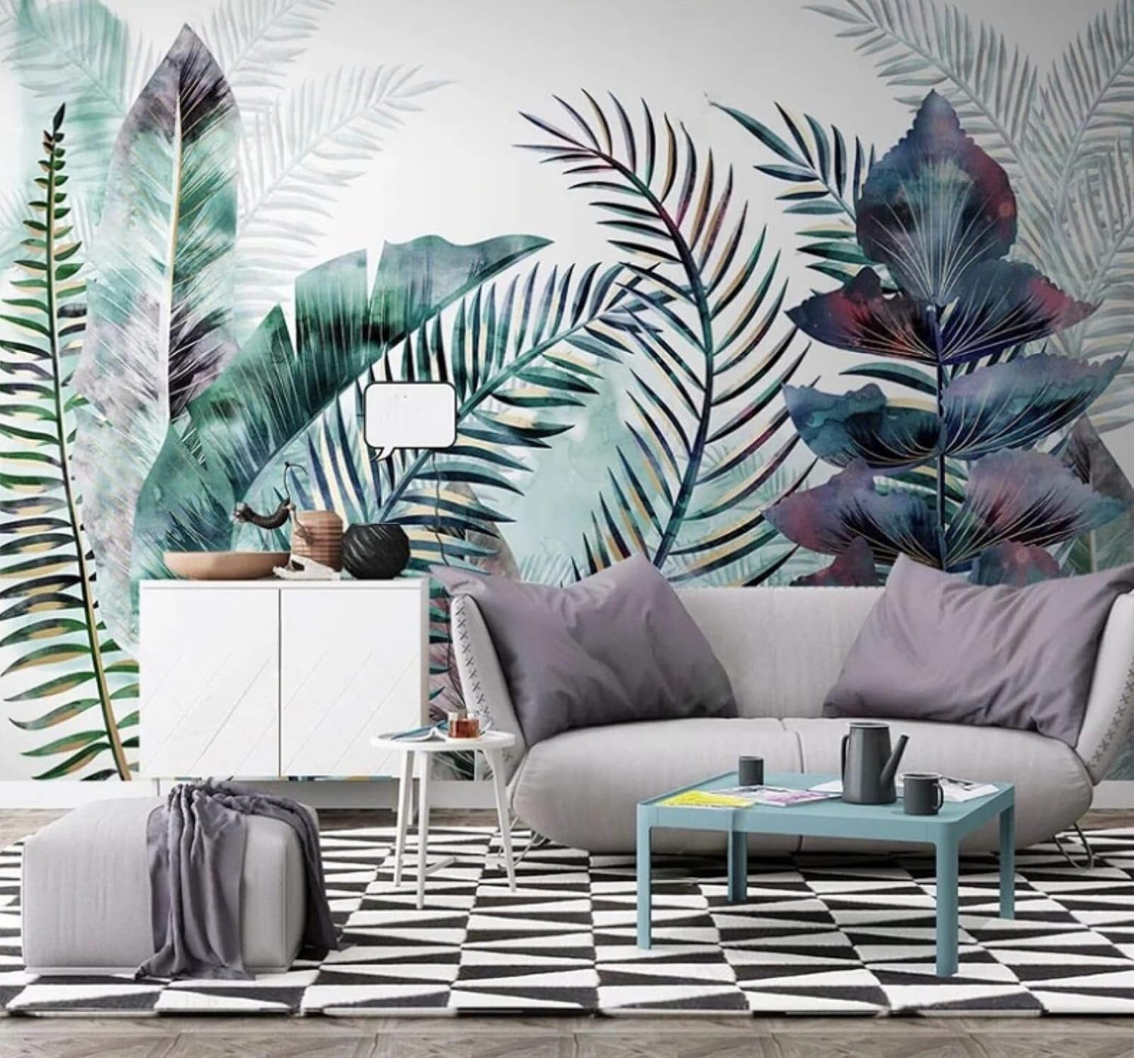 XLMING Minimalist Hand Drawn Watercolour Plants Leaves 3D Wallpaper Luxury Silk Study Dining Feature Sofa Grey Bedroom Living Room Tv Decorative Wall-350cm×256cm