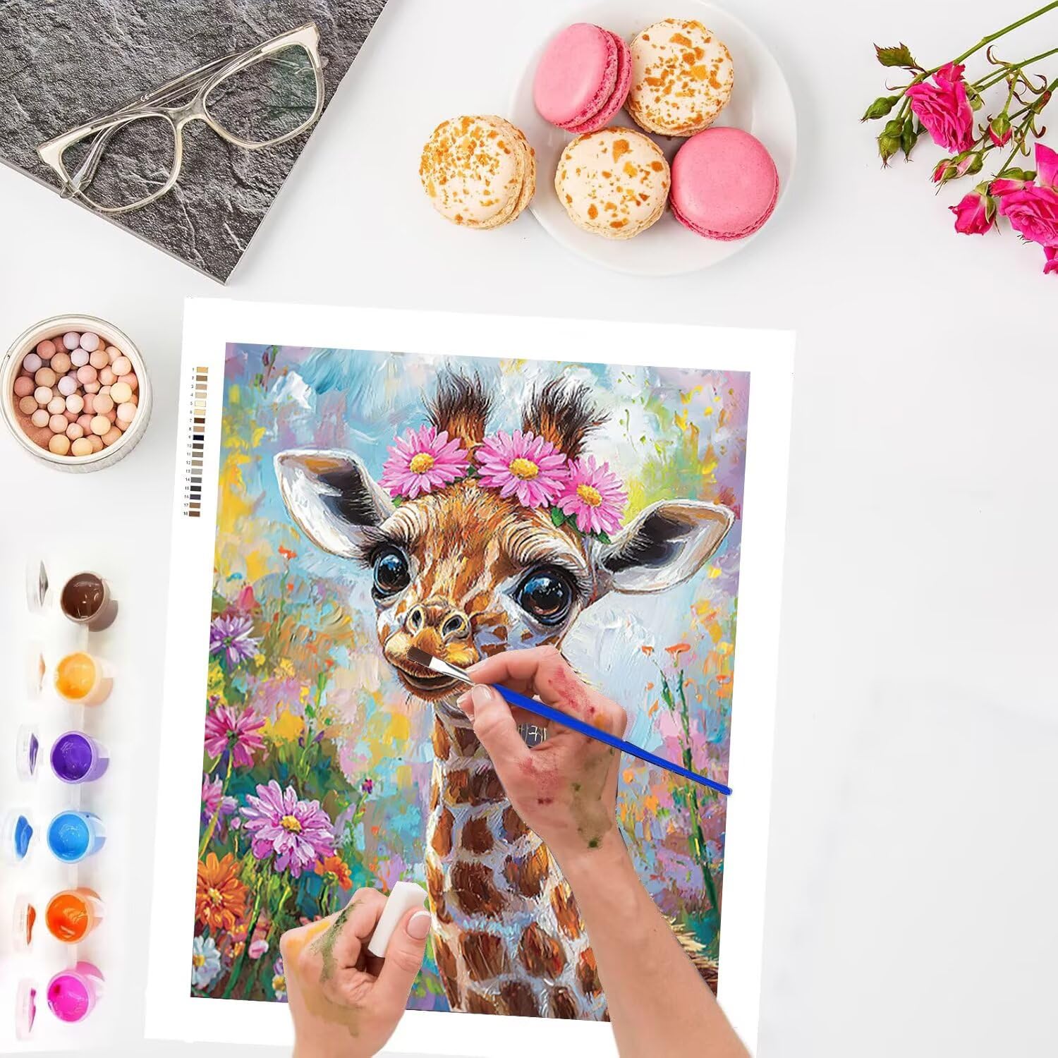 WEISHIWE Giraffa e fiori Dipingere con i Numeri per Adulti, 70x90cm a-1131
