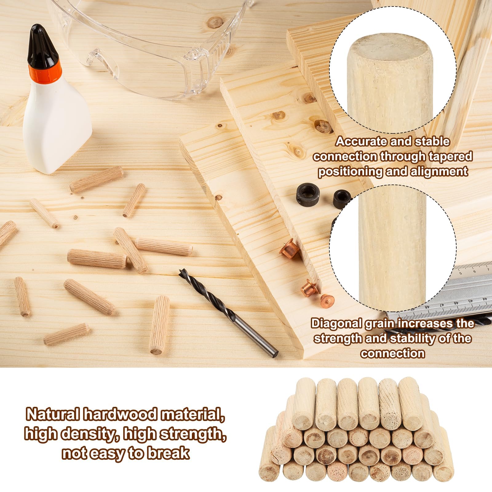 PATIKIL 3/8" x 1-1/5"(10 x 30mm) Wood Dowel Pins - Image 3