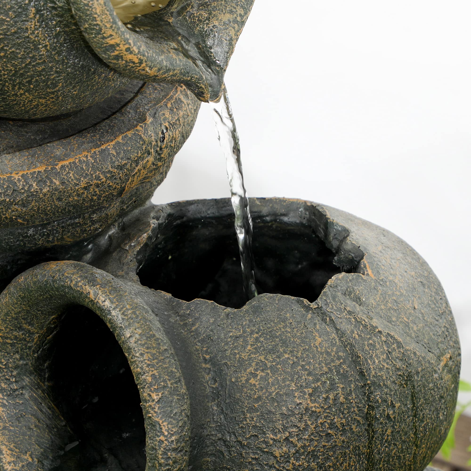 Outsunny Zen - Fuente de jardín ornamental (3 jarras, flujo ajustable, bomba de agua sumergible, incluye dim. 36,5 x 32 x 73 cm, resina gris