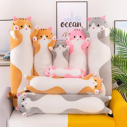 Miniatura 4 de Almohada suave de felpa larga para gatos, almohada de algodón para dormir, almohada de gatito de peluche, regalo para niños y novias (gris, 35.4