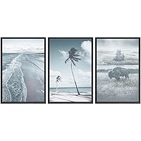 SIGNWIN Framed Canvas Print Wall Art Nautical Ocean and Buffalo Landscapes Animals Wilderness Photography Realism Rustic Scenic Relax/Calm Cool for Living Room, Bedroom, Office - 16