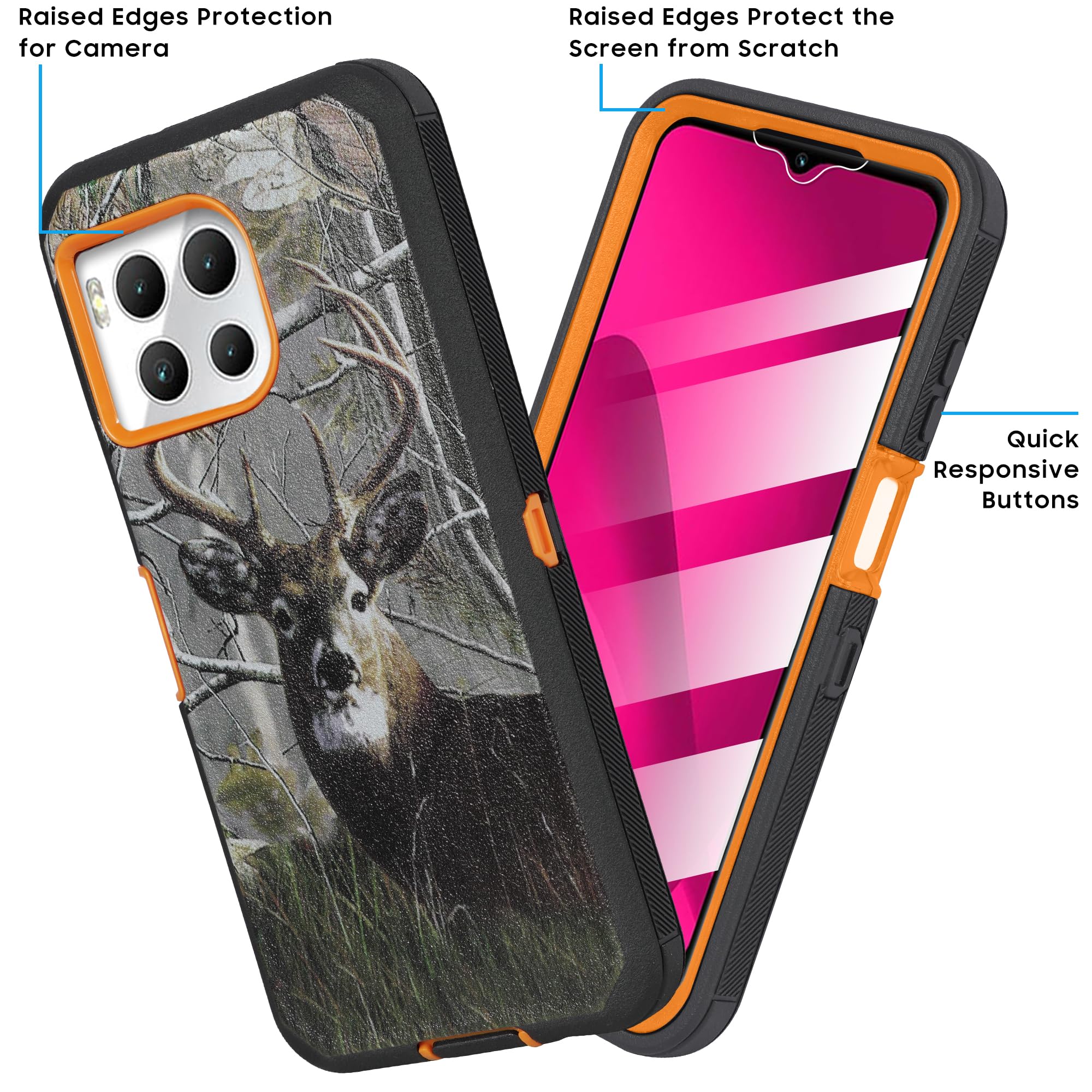 Funda compatible con T-Mobile Revvl 7 Pro 5G, a prueba de golpes, resistente y resistente con funda de clip para cinturón, protector de pantalla integrado (ciervo)
