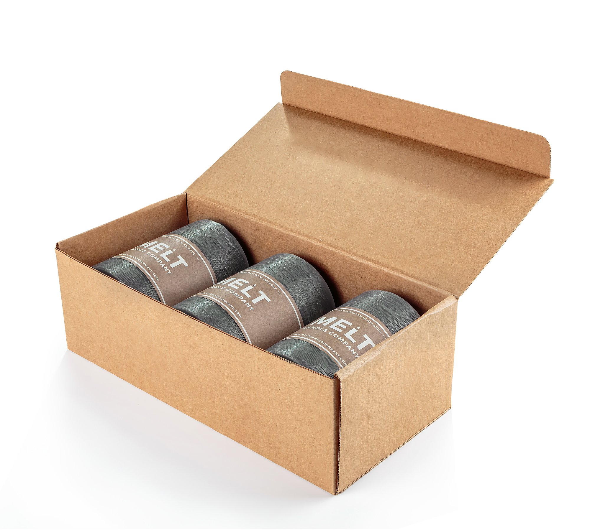 Melt Candle Company Set di 3 Grigio Scuro, 7,5 x 10 cm Candele a colonnasenza Profumo per Matrimoni ristoranti Decorazione Terme chiese stoppini in Cotone Senza Fumo