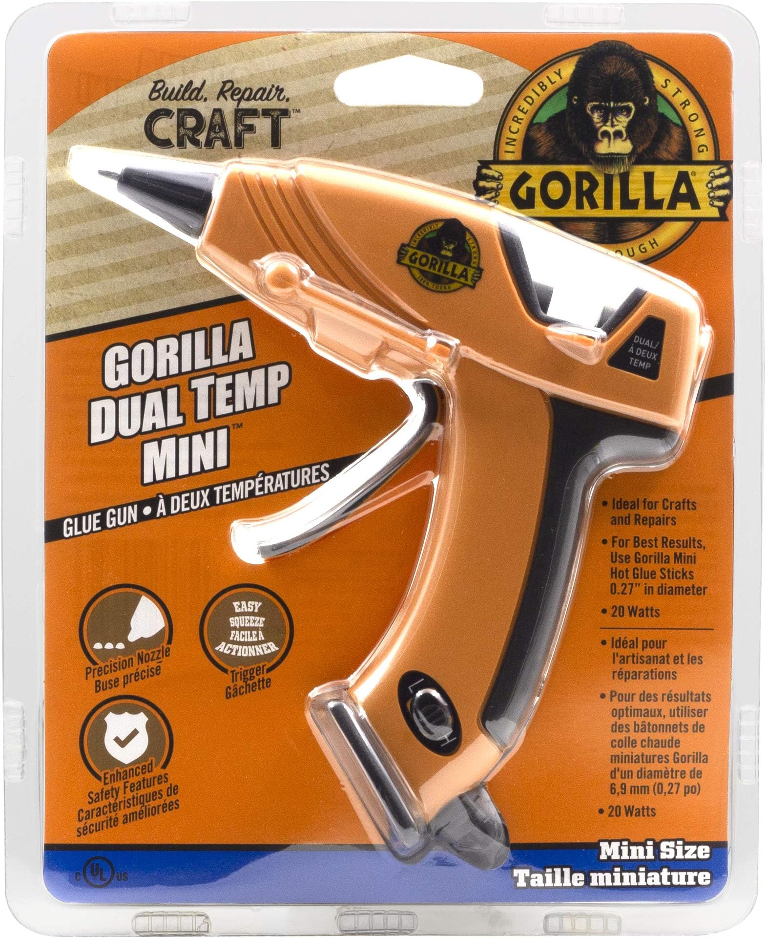 Gorilla Dual Temp Hot Glue Gun, Mini, Precision Nozzle, Easy Squeeze