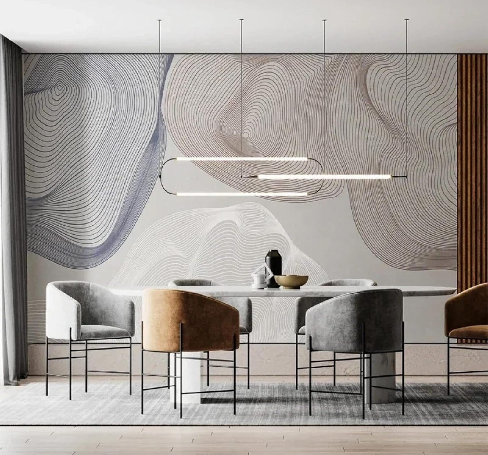 Tzxztt Abstract Creative Lines Circles Art Modern 3D Wallpaper Premium Textured Silk Neutral Tones Material Ideal for Living Room Bedroom-350cm×256cm