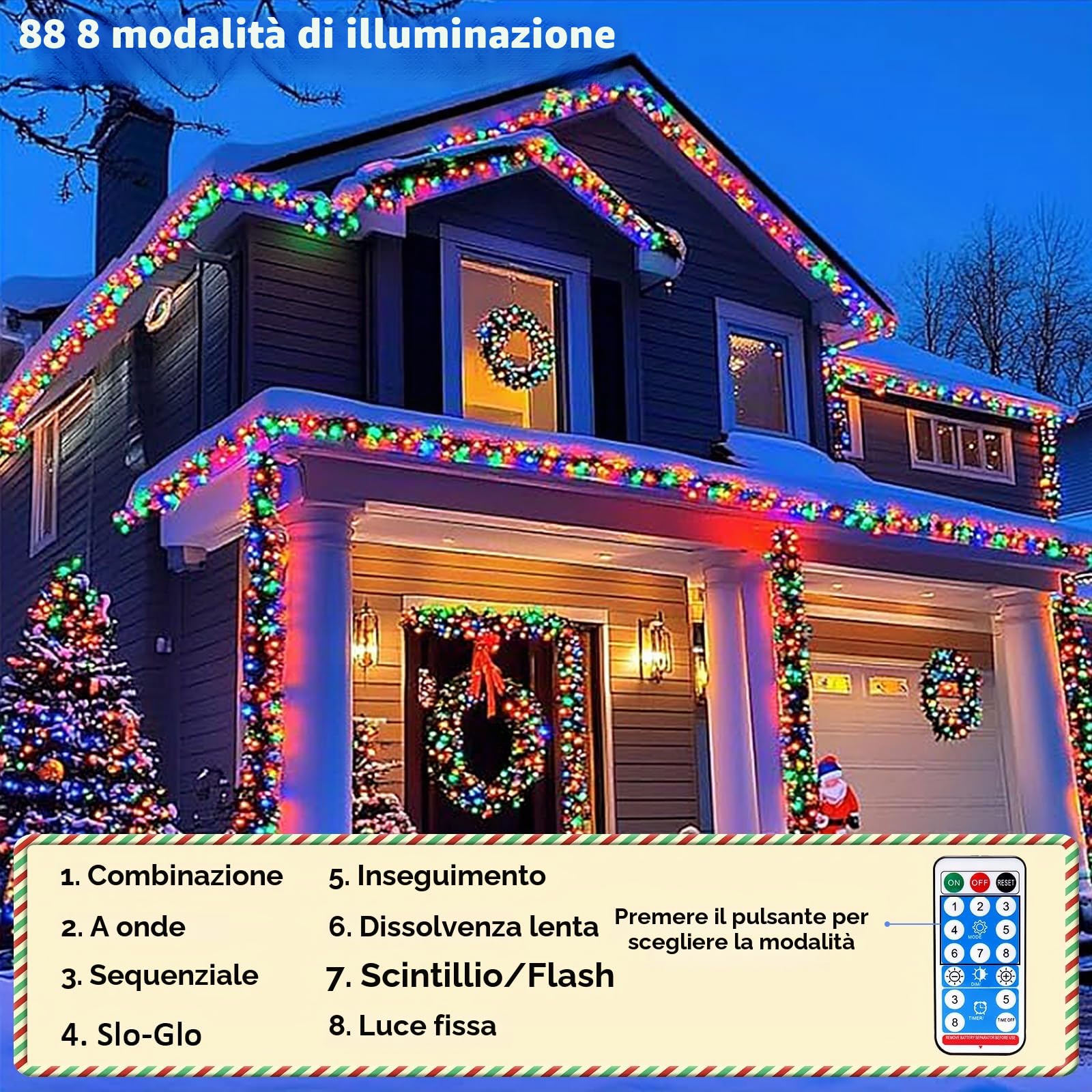 Luci di Natale Solari, 13M 300LEDs Luci a Sfera Esterno Impermeabili con 8 Modalità, Striscia Luminosa Portatile e Ripiegabile per Decorazioni da Appendere All'albero di Natale Feste Giardino Veranda