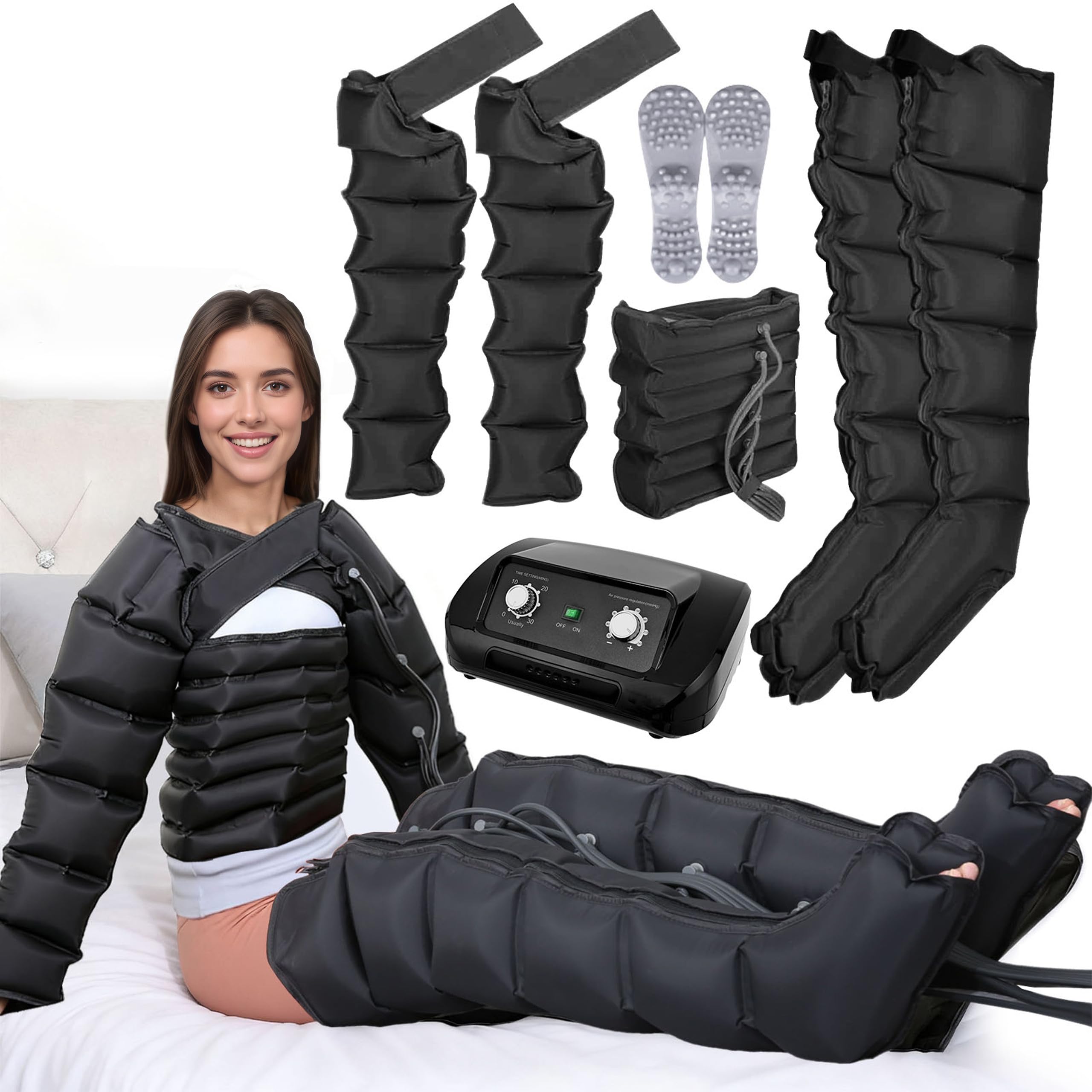 Lymphdrainage Gerät bei Lipödem Beine Arme und Bauch für Zuhause 6 Kammern | Professionelles Beinmassagegerät für die Lymphdrainage mit Kompression | Recovery Boots Für Durchblutung,30-240mmHg
