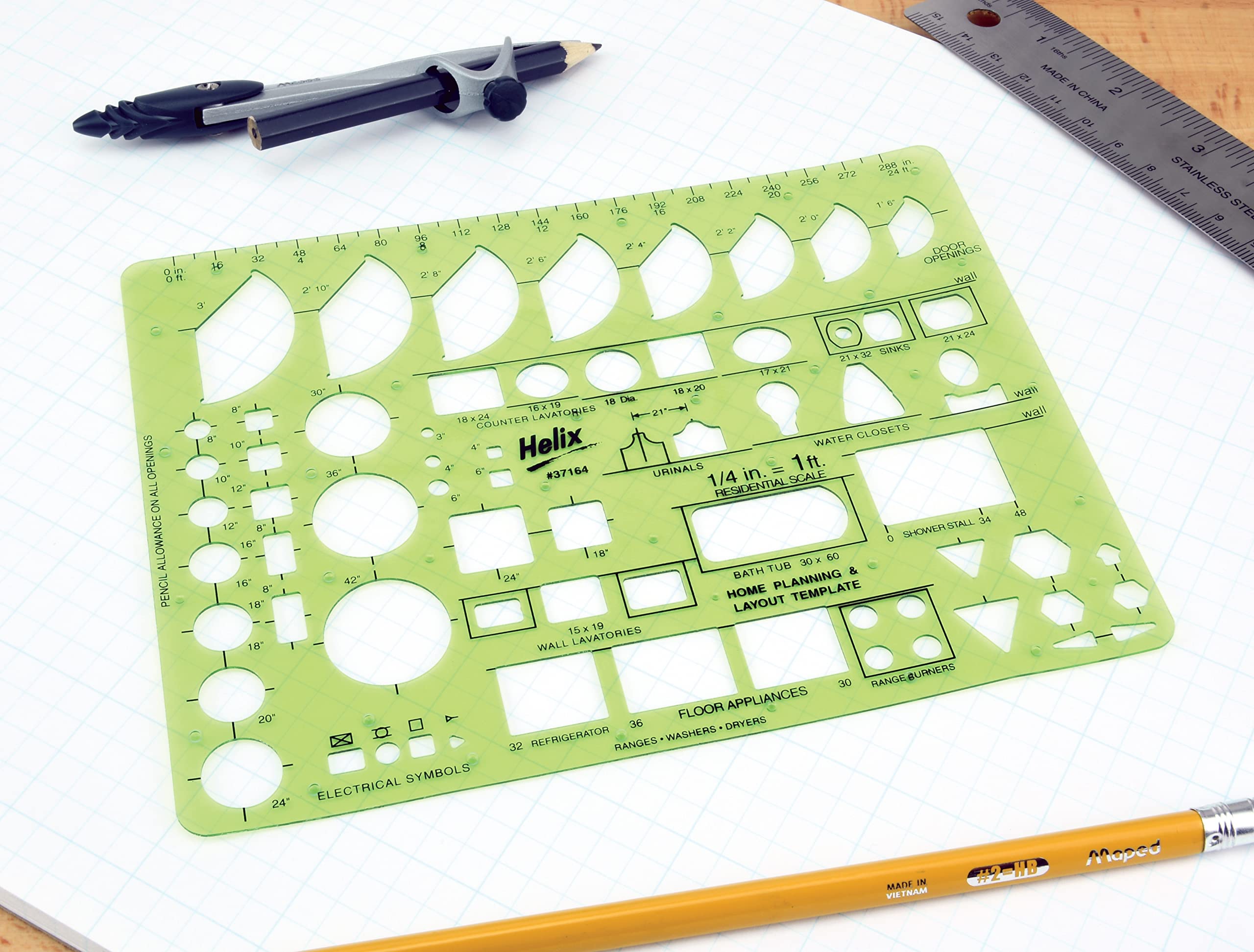 Maped Helix Home Planning Layout Drawing Template - 5 1/2'' x 9 1/2'' - Drafting & Design - Versatile & Precise - 58 Stencils for Accuracy - Image 4