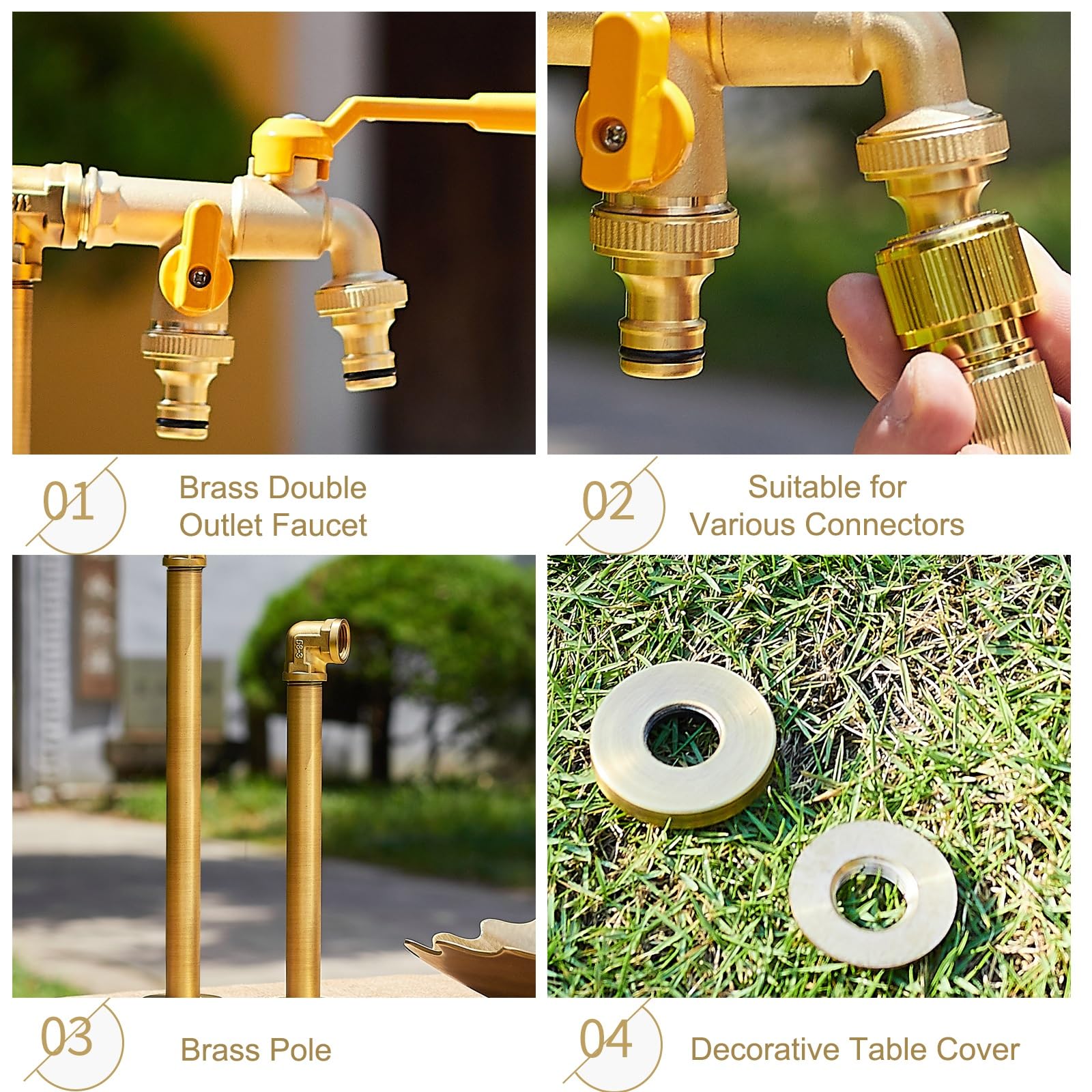Colonne D'eau de Jardin Verticale en Cuivre pour Cour Extérieure, Colonne D'eau avec Robinet à Double Sortie, pour Jardin de Terrasse de Cour(32cm/13in)