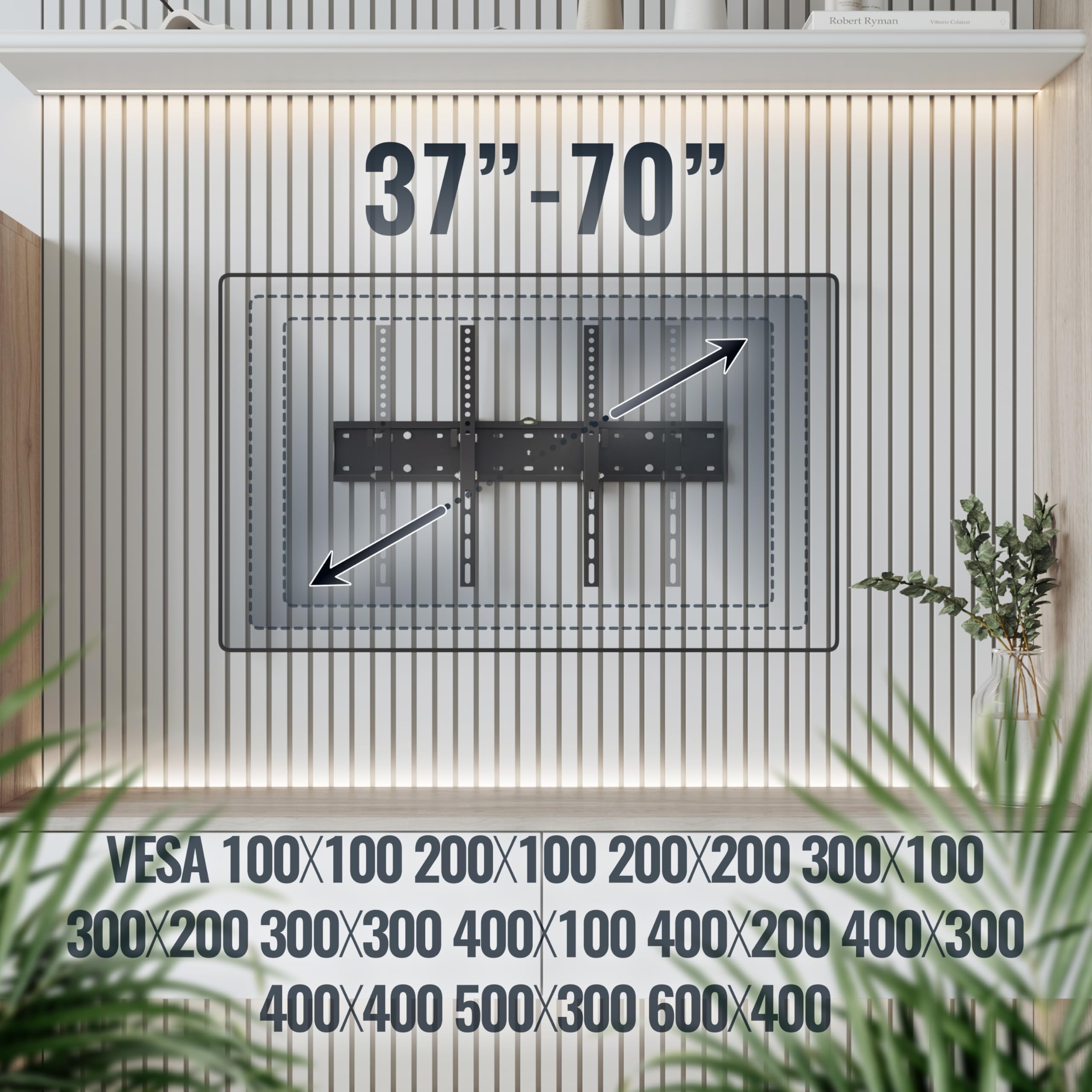 RICOO Supporto TV parete N2164 Inclinabile Fisso Televisore 37-70" (94-178 cm) Staffa universale Televisione LED/LCD/Curvo VESA 300 x 200-600 x 400