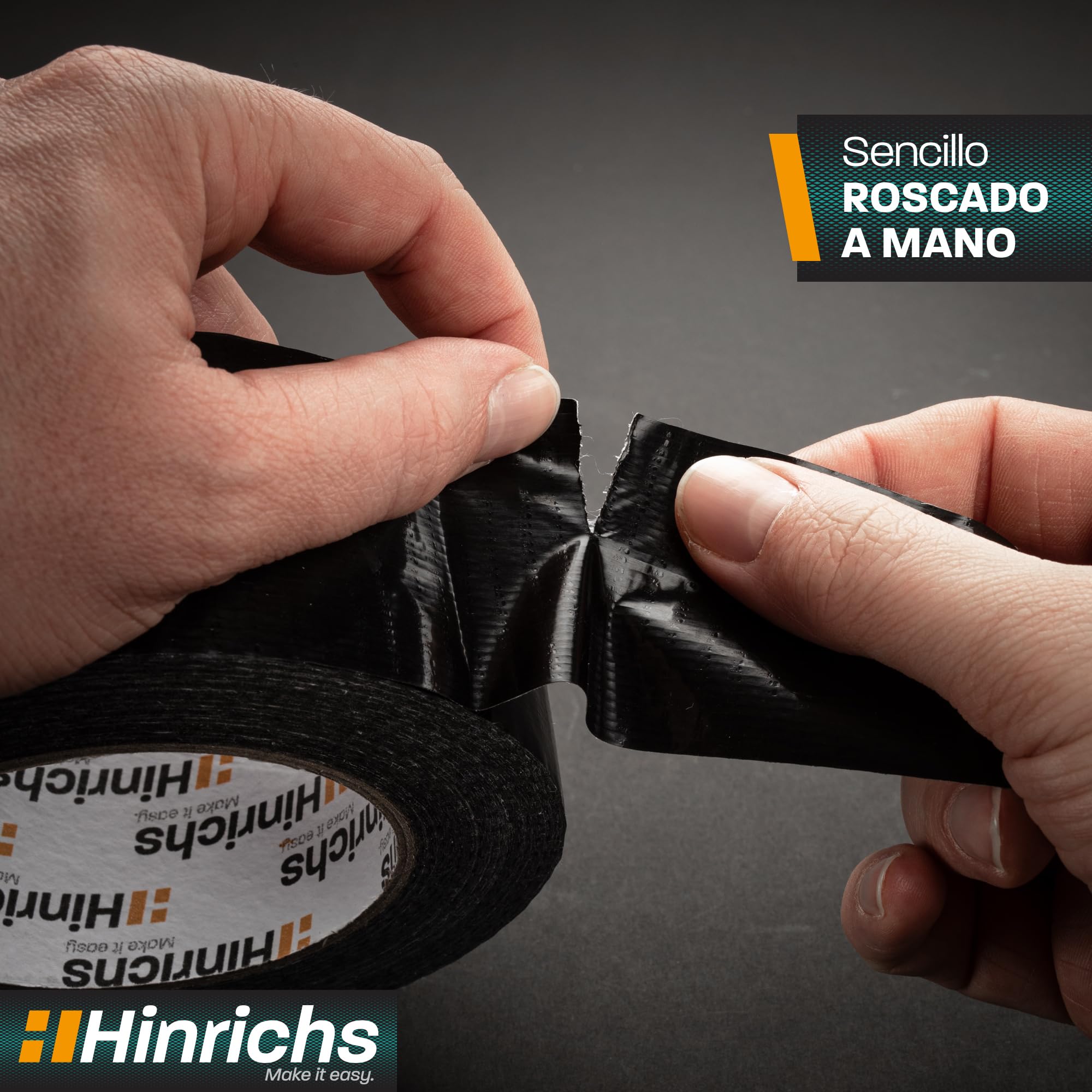 Hinrichs Cinta Americana Negra 4 Rollos 50m x 50mm – Cinta Adhesiva Impermeable y Extra Fuerte – Herramientas Lluvia y Reparaciones – Cinta Multiusos para Bricolaje, Embalajes y Uso Exterior Duradero